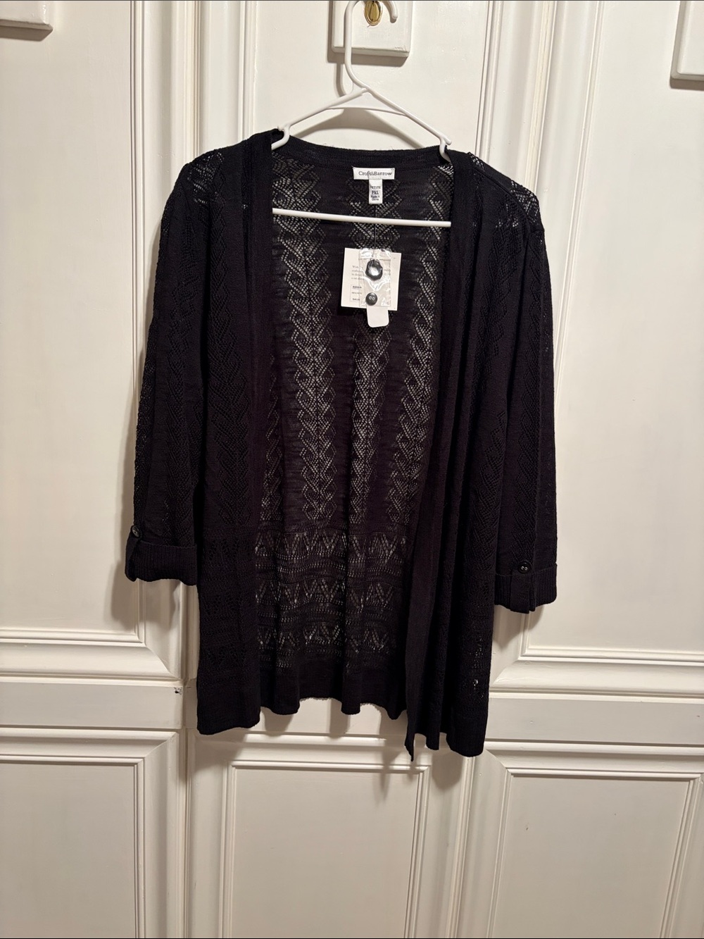 croft & barrow Black Open-Weave Draped Cardigan